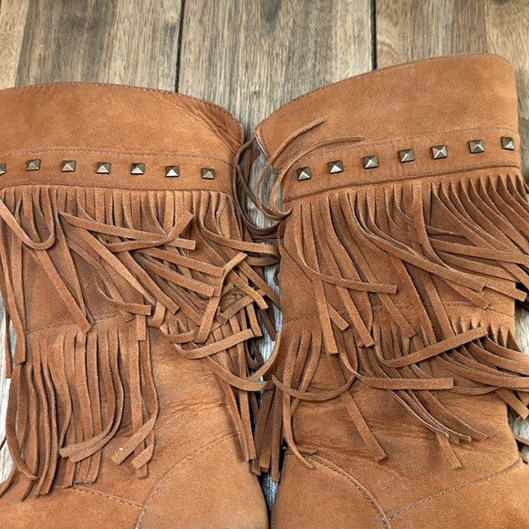 Yoki Toddler Girls Trina Rust 2-Layer Fringe Moccasin Tall Suede Boot / Sz 11 - Picture 12 of 16